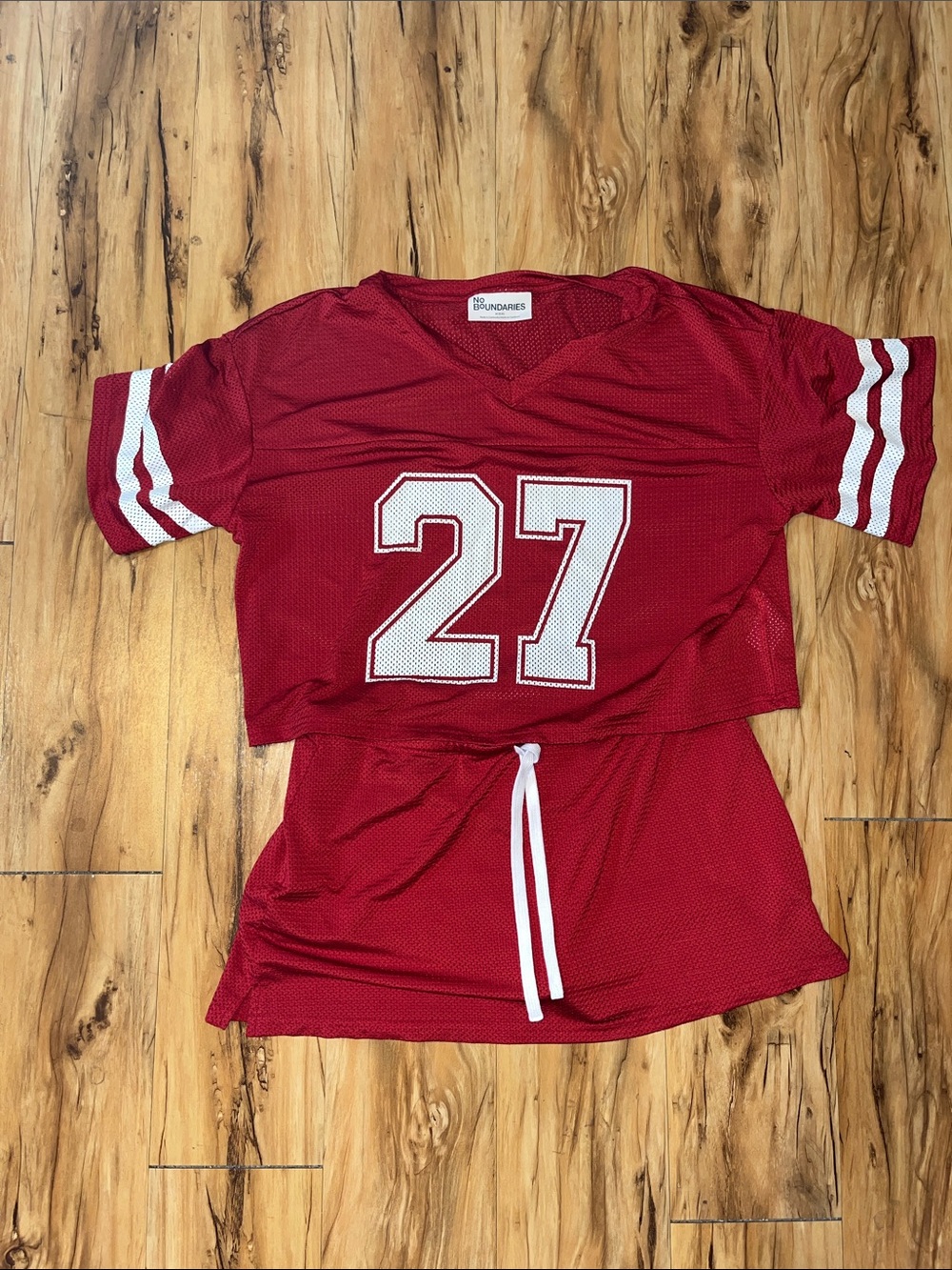 No Boundaries Red Mesh Crop Football Top and Matching Skort
